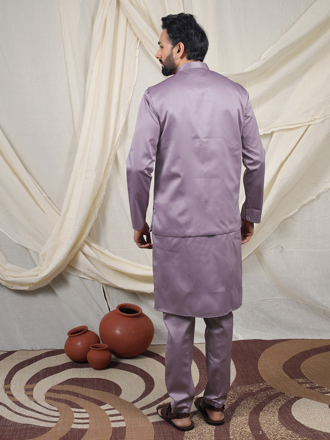 Purple Silk Blend Embroidered Ethnic Set