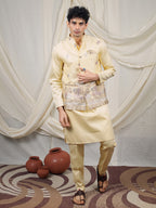 Yellow Silk Blend Embroidered Ethnic Set