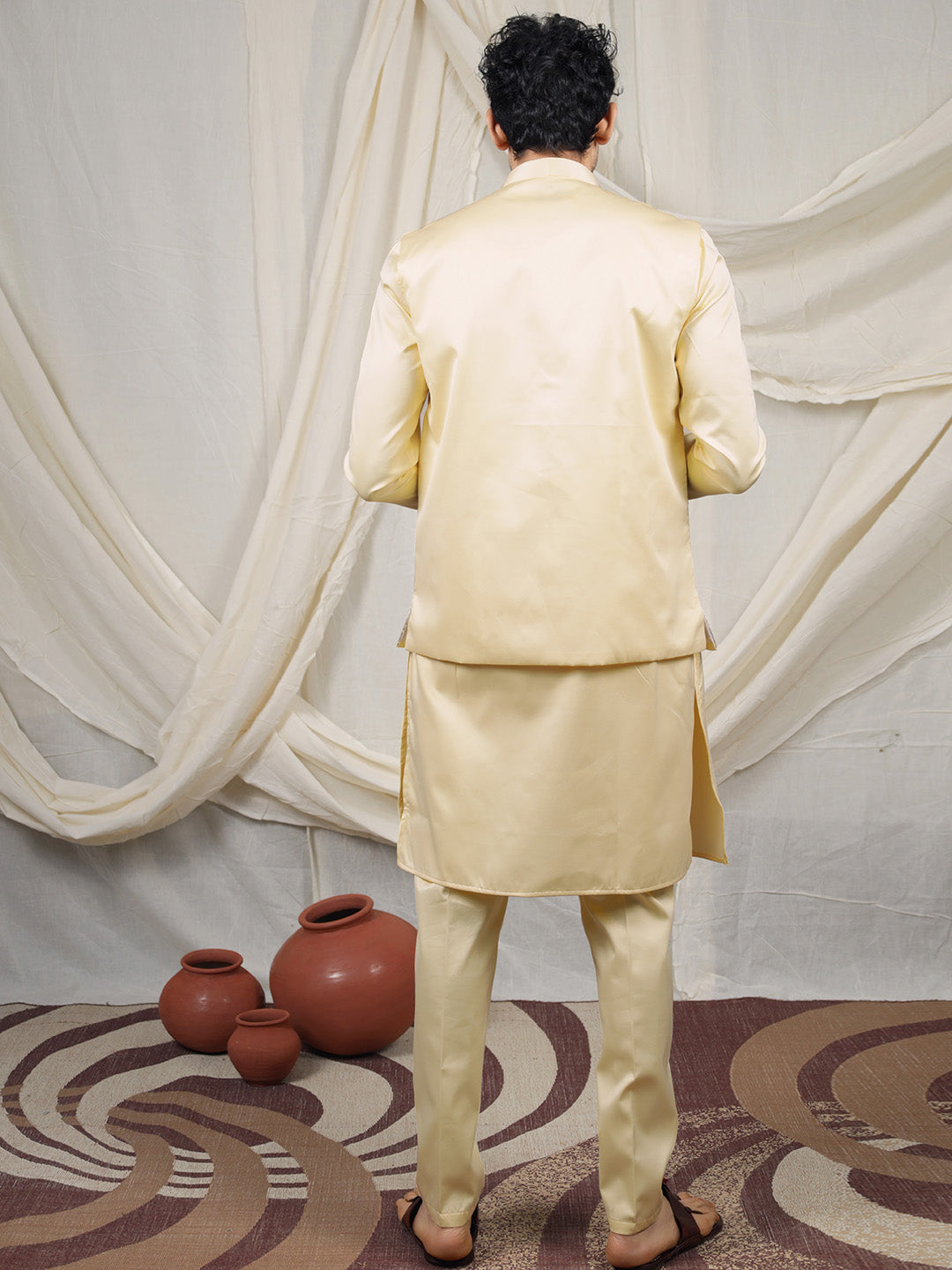 Yellow Silk Blend Embroidered Ethnic Set