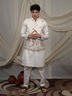 Off-White Silk Blend Embroidered Ethnic Set