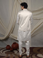 Off-White Silk Blend Embroidered Ethnic Set