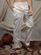 Off-White Silk Blend Embroidered Ethnic Set