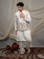 Off-White Silk Blend Embroidered Ethnic Set