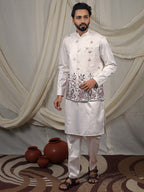 Off-White Silk Blend Embroidered Ethnic Set