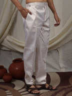 Off-White Silk Blend Embroidered Ethnic Set