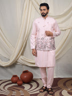 Pink Silk Blend Embroidered Ethnic Set