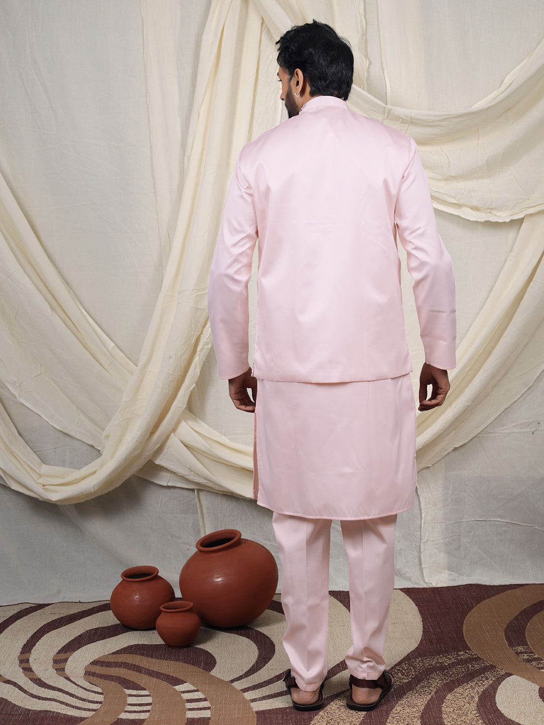 Pink Silk Blend Embroidered Ethnic Set