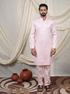 Pink Silk Blend Embroidered Ethnic Set