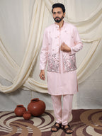 Pink Silk Blend Embroidered Ethnic Set