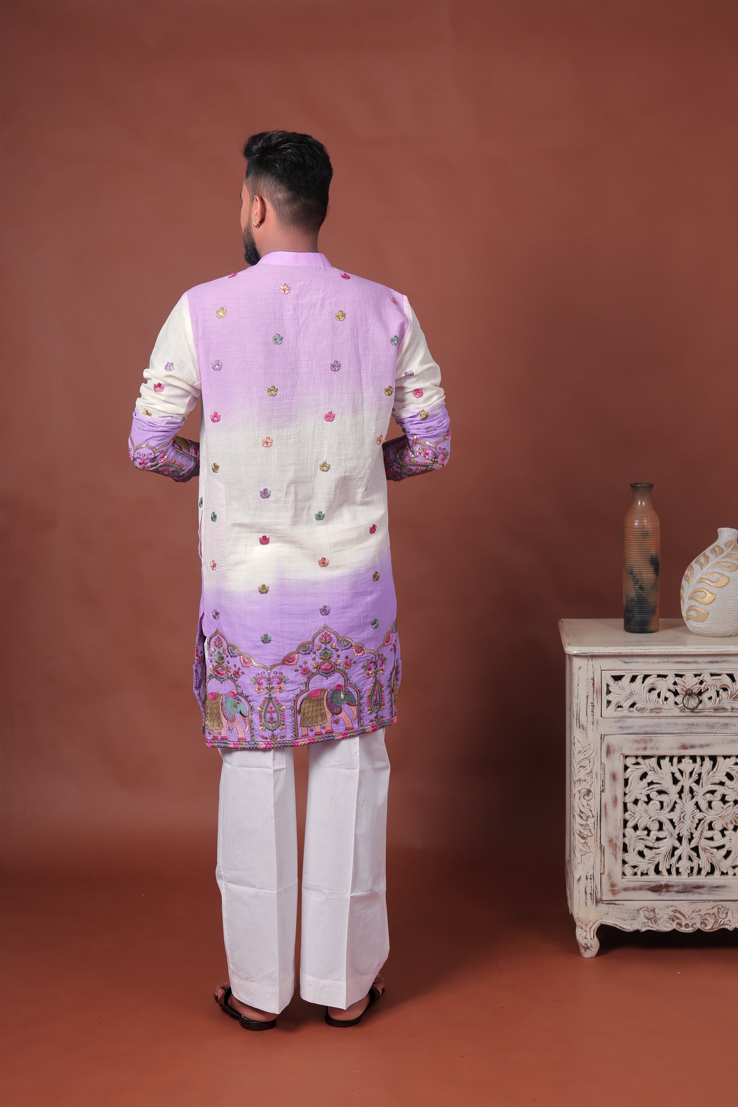 Purple Ombre Kurta with Elephant & Floral Embroidery