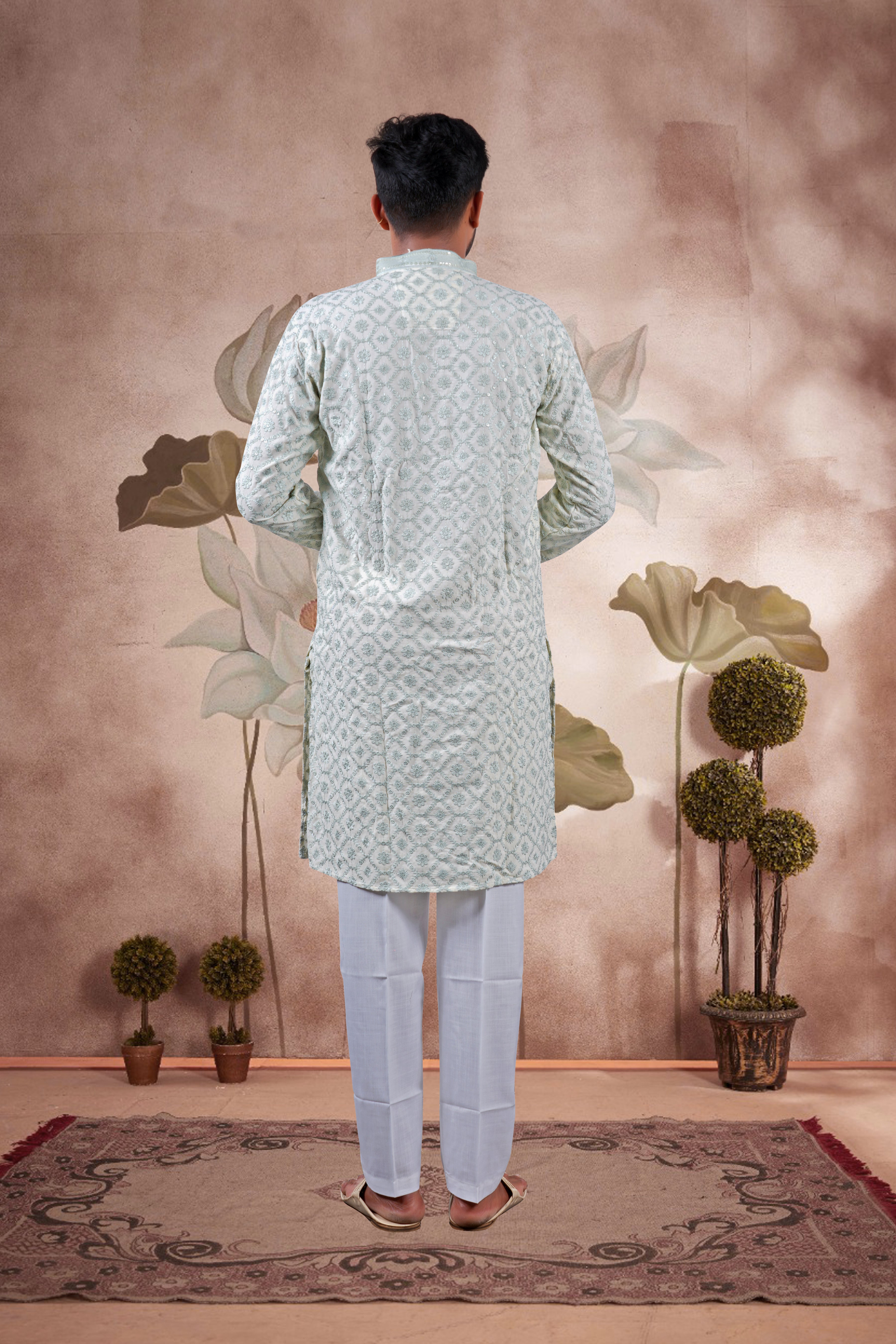 Green Lucknowi Jacquard Kurta