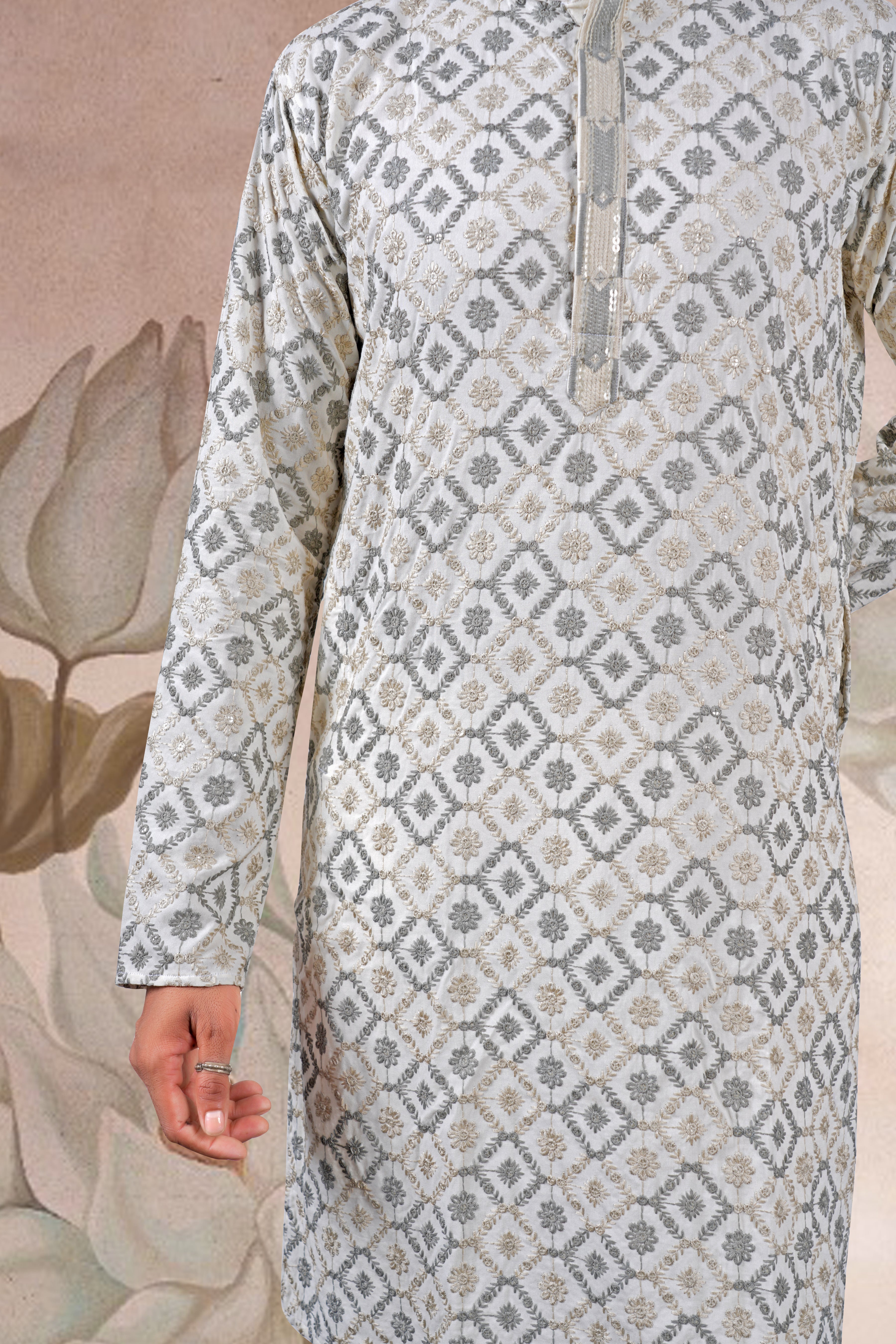 Grey Lucknowi Jacquard Kurta