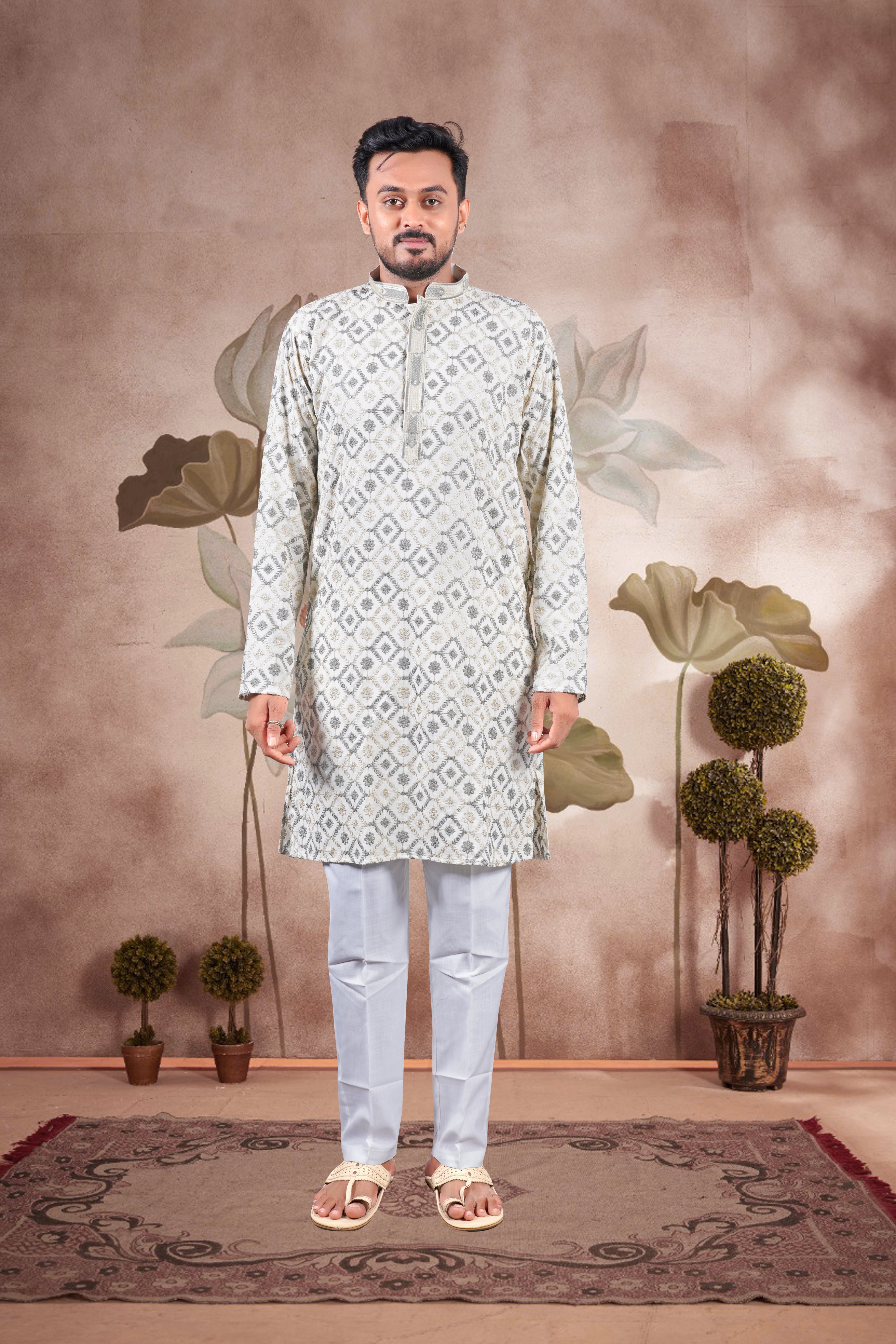 Grey Lucknowi Jacquard Kurta
