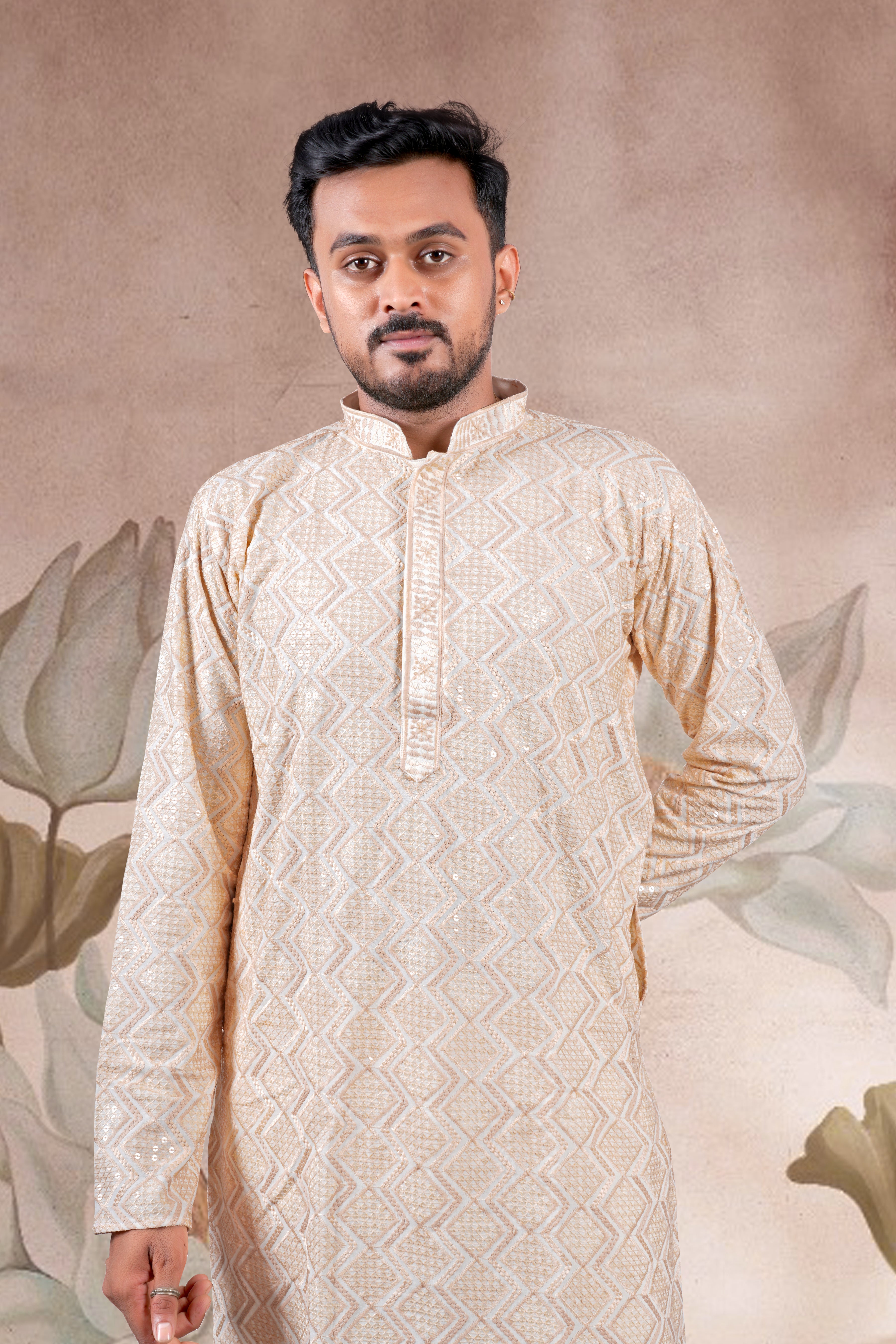 Orange Lucknowi Jacquard Kurta
