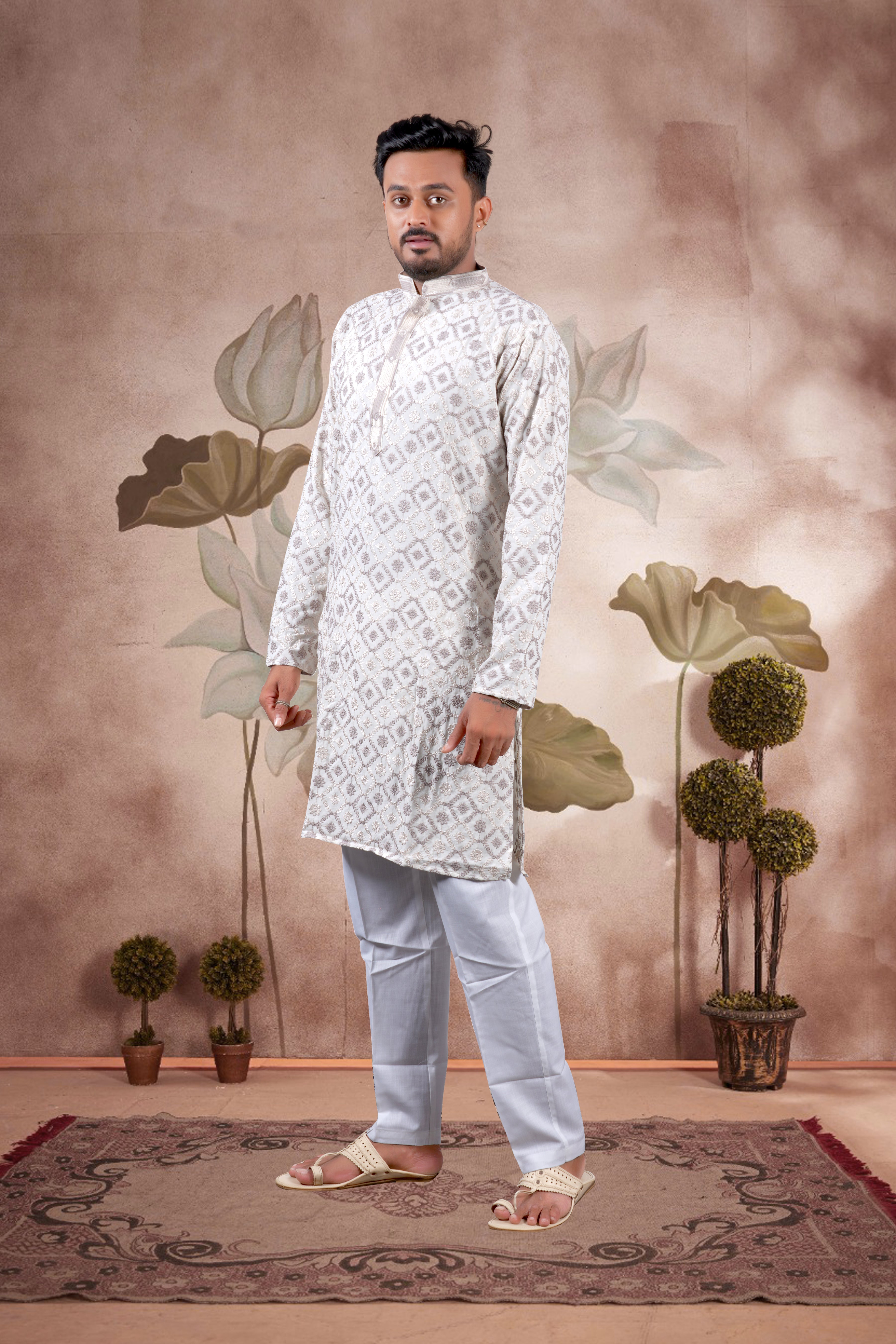 Ivory Lucknowi Jacquard Kurta