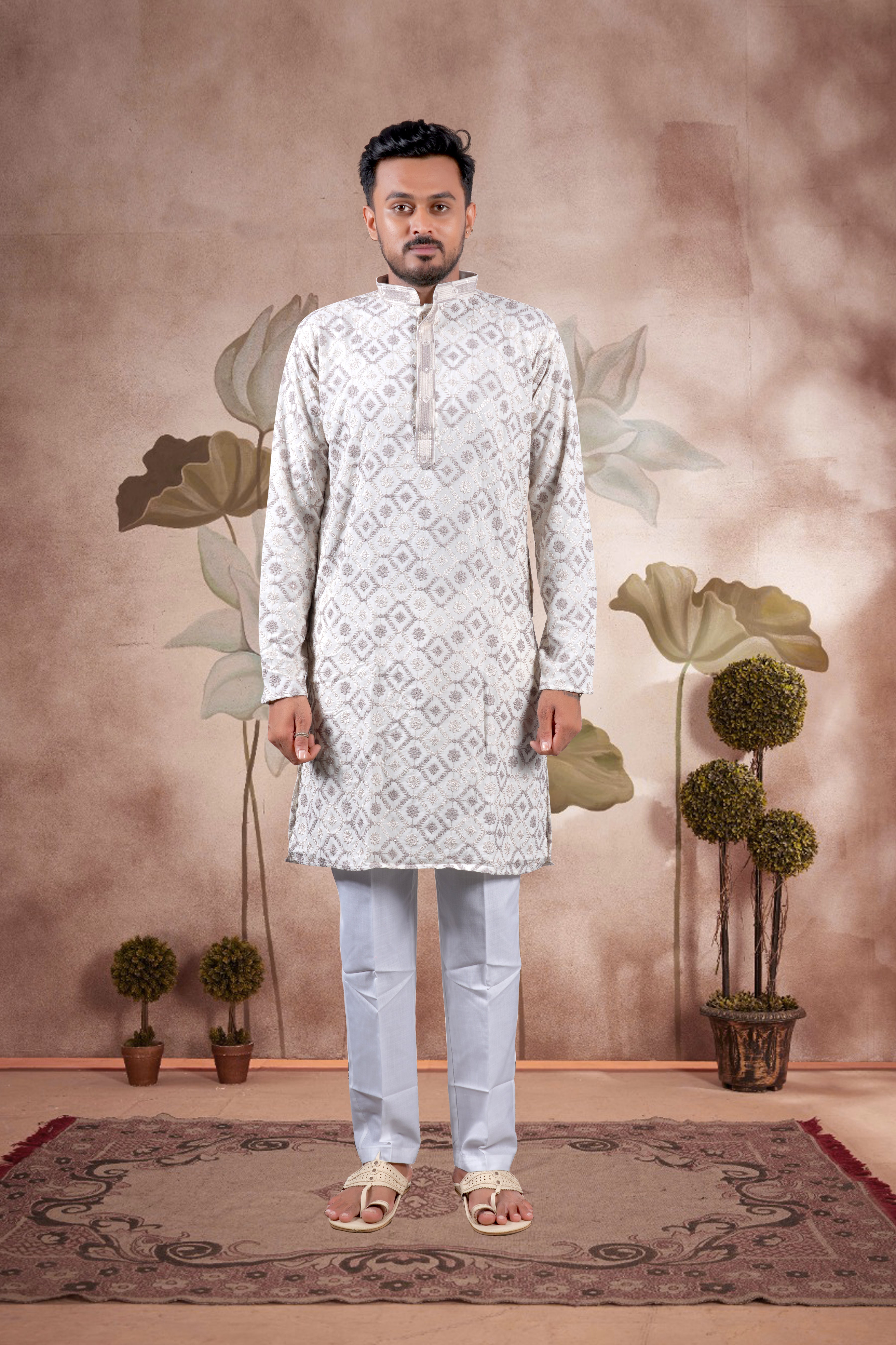 Ivory Lucknowi Jacquard Kurta