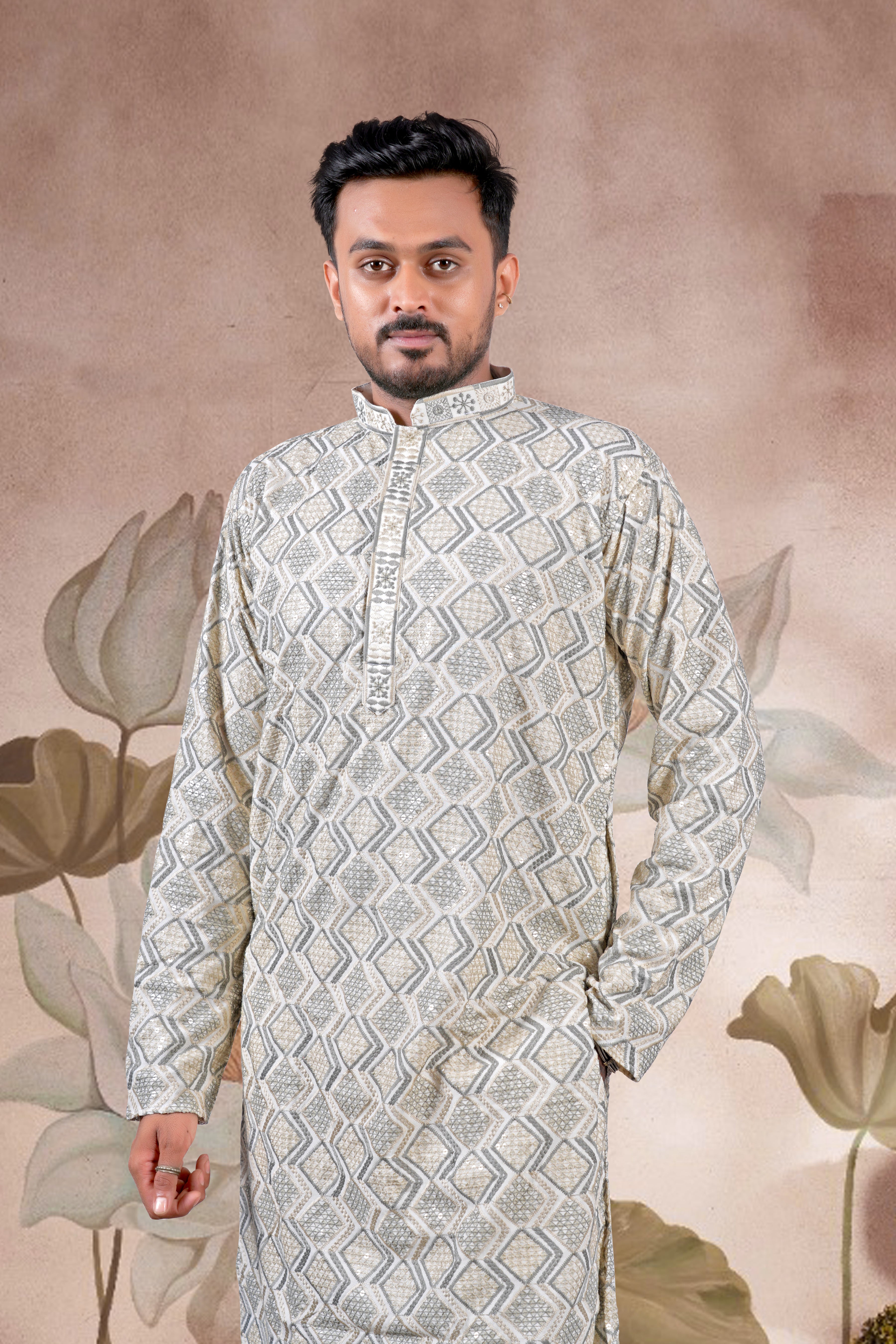 Gray Lucknowi Jacquard Kurta
