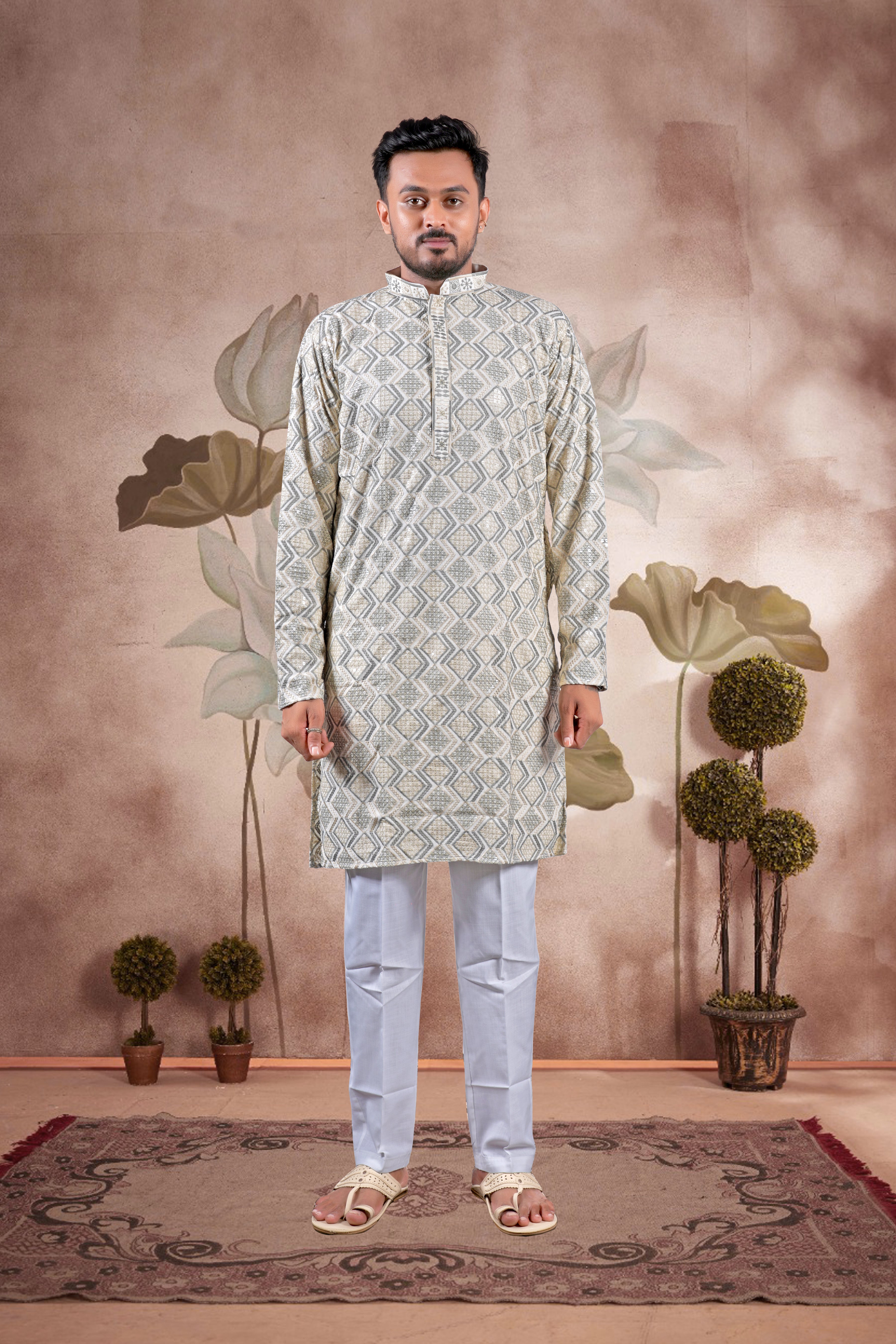 Gray Lucknowi Jacquard Kurta
