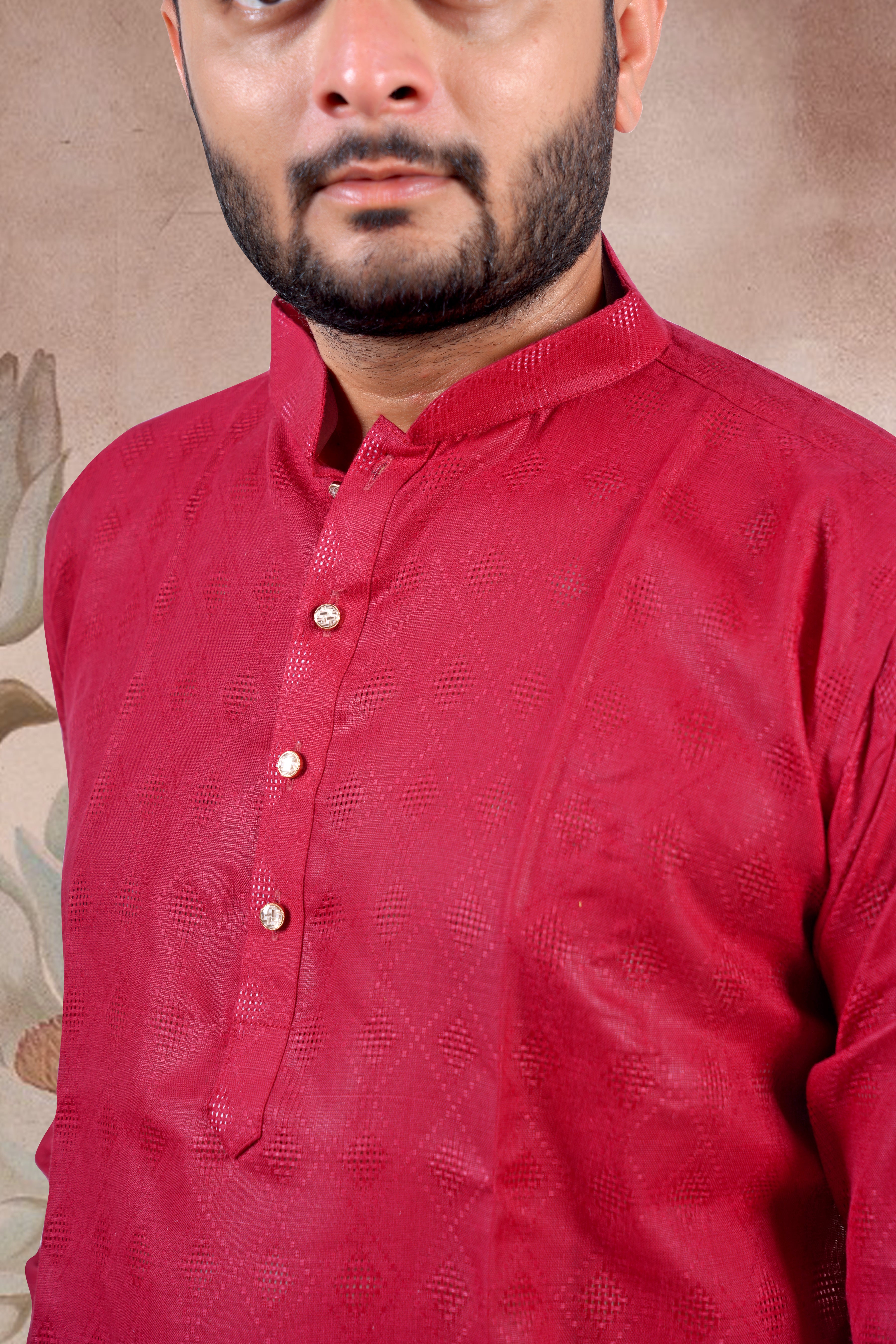 Red Checked Cotton Kurta