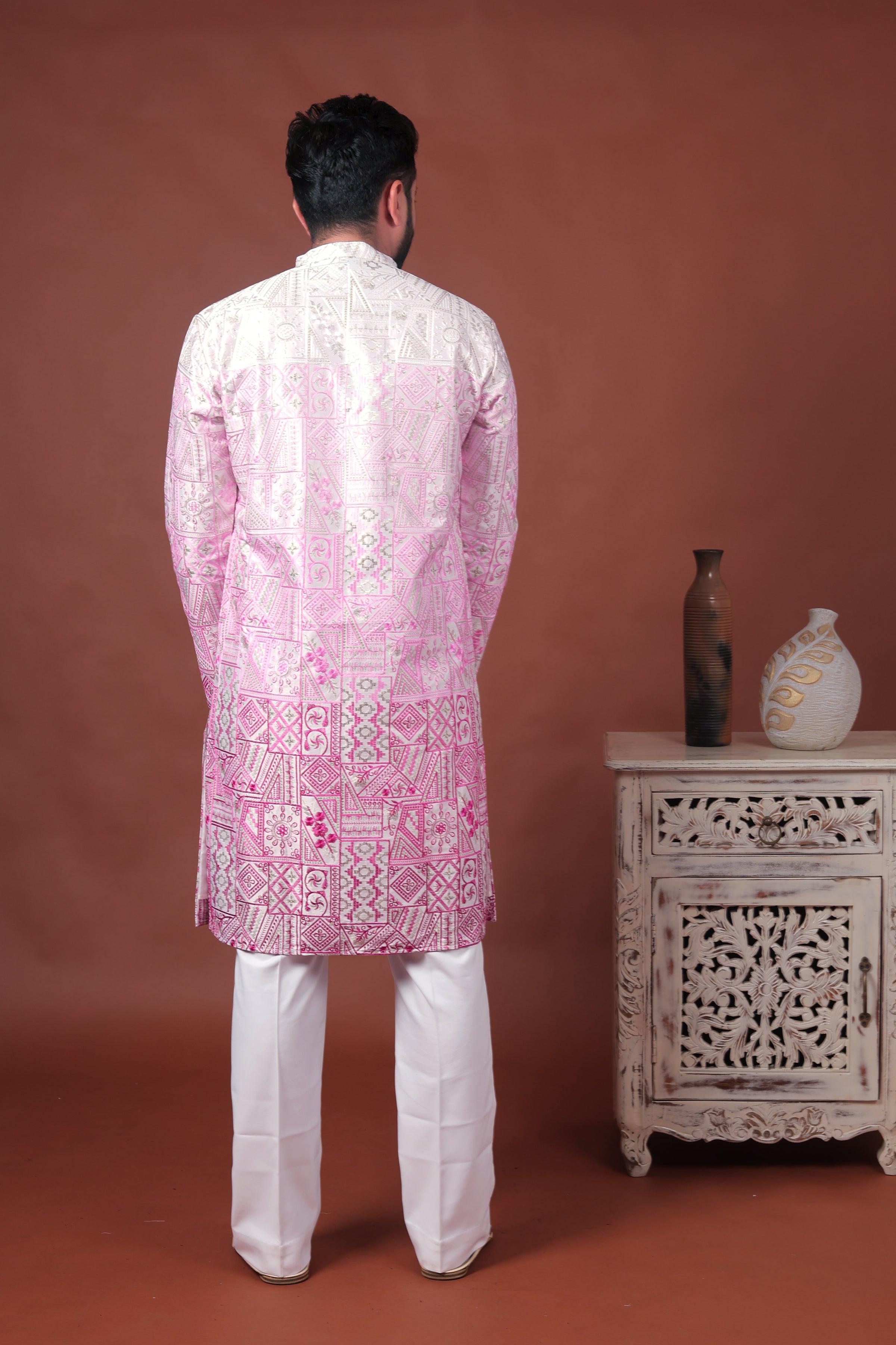 Pink Patchwork-Inspired Art Silk Kurta