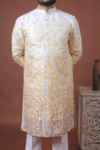 Yellow Patchwork-Inspired Art Silk Kurta