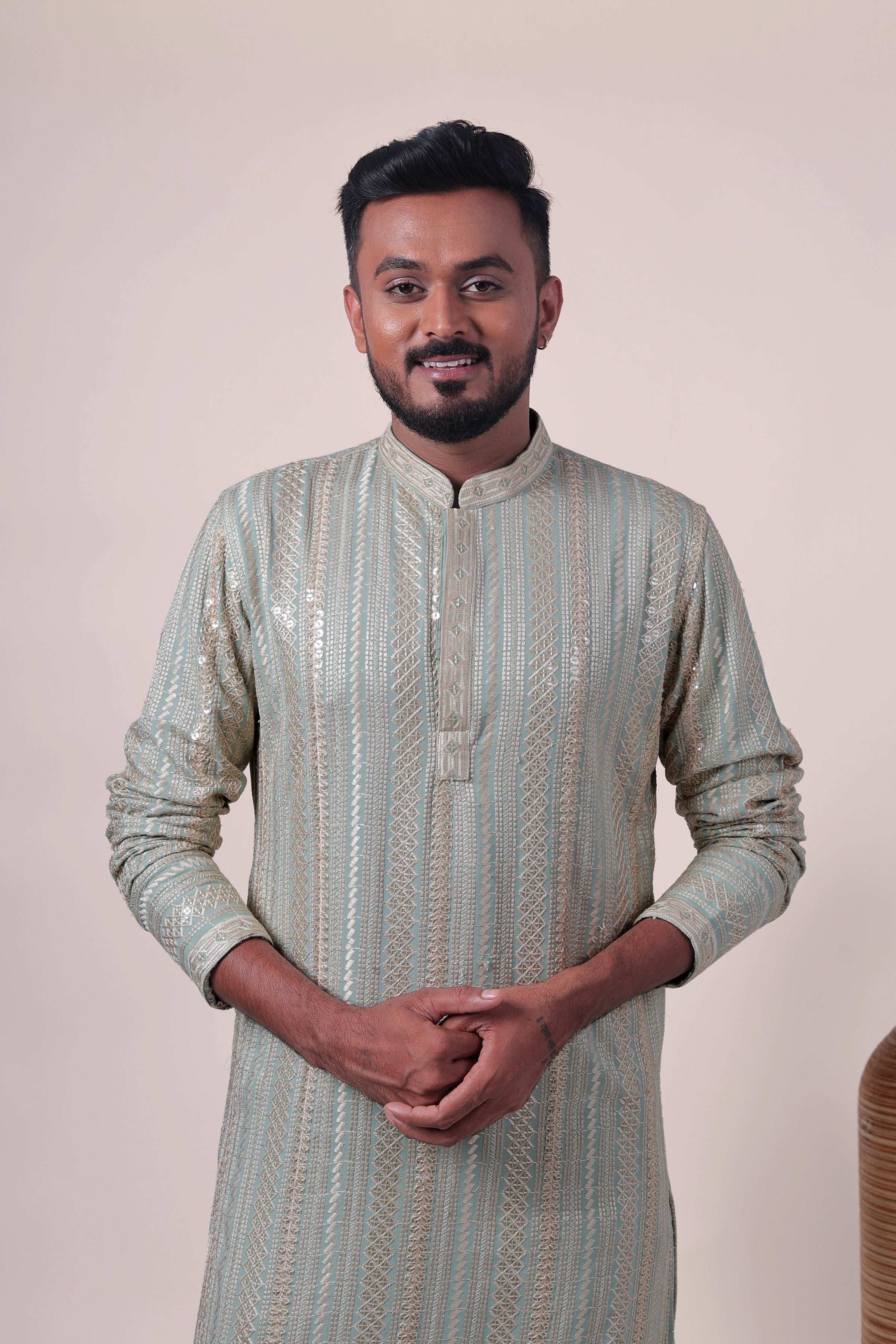 Mint Green Zari Embroidered Rayon Kurta