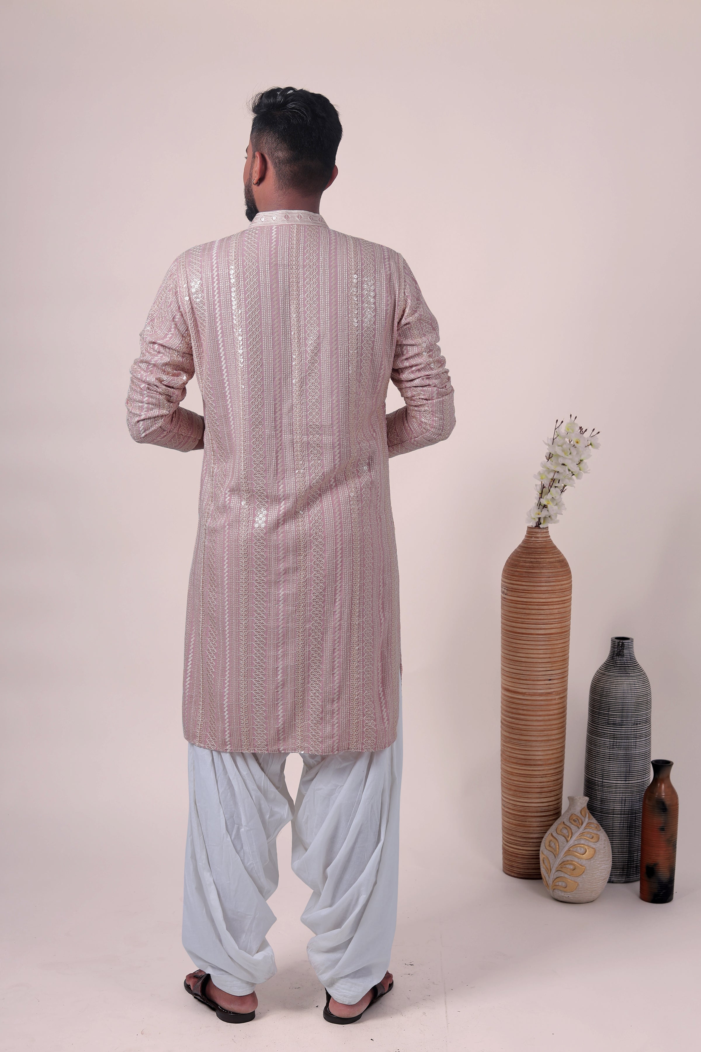 Peach Zari Embroidered Rayon Kurta