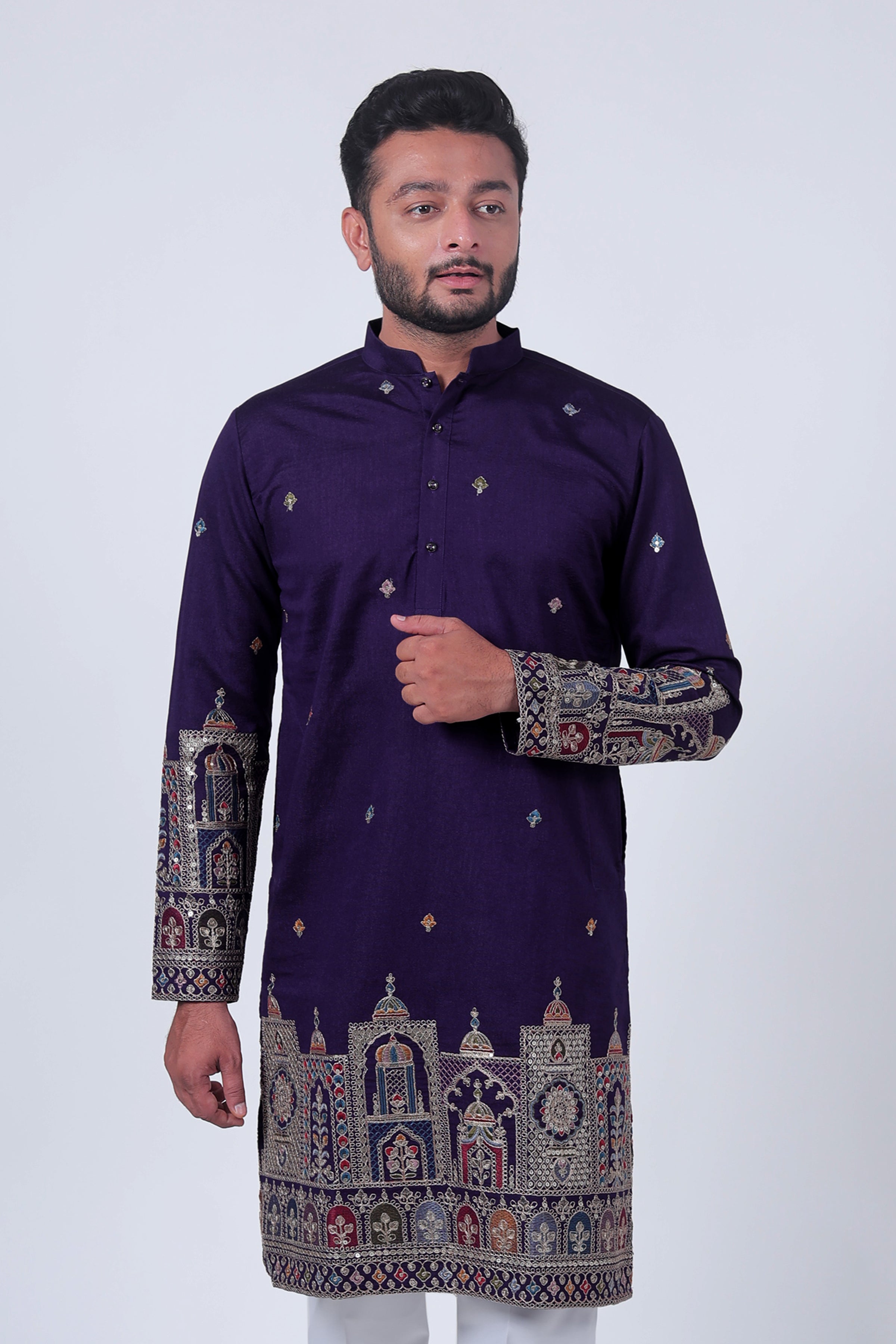 Purple Mirror & Zari Embroidered Kurta