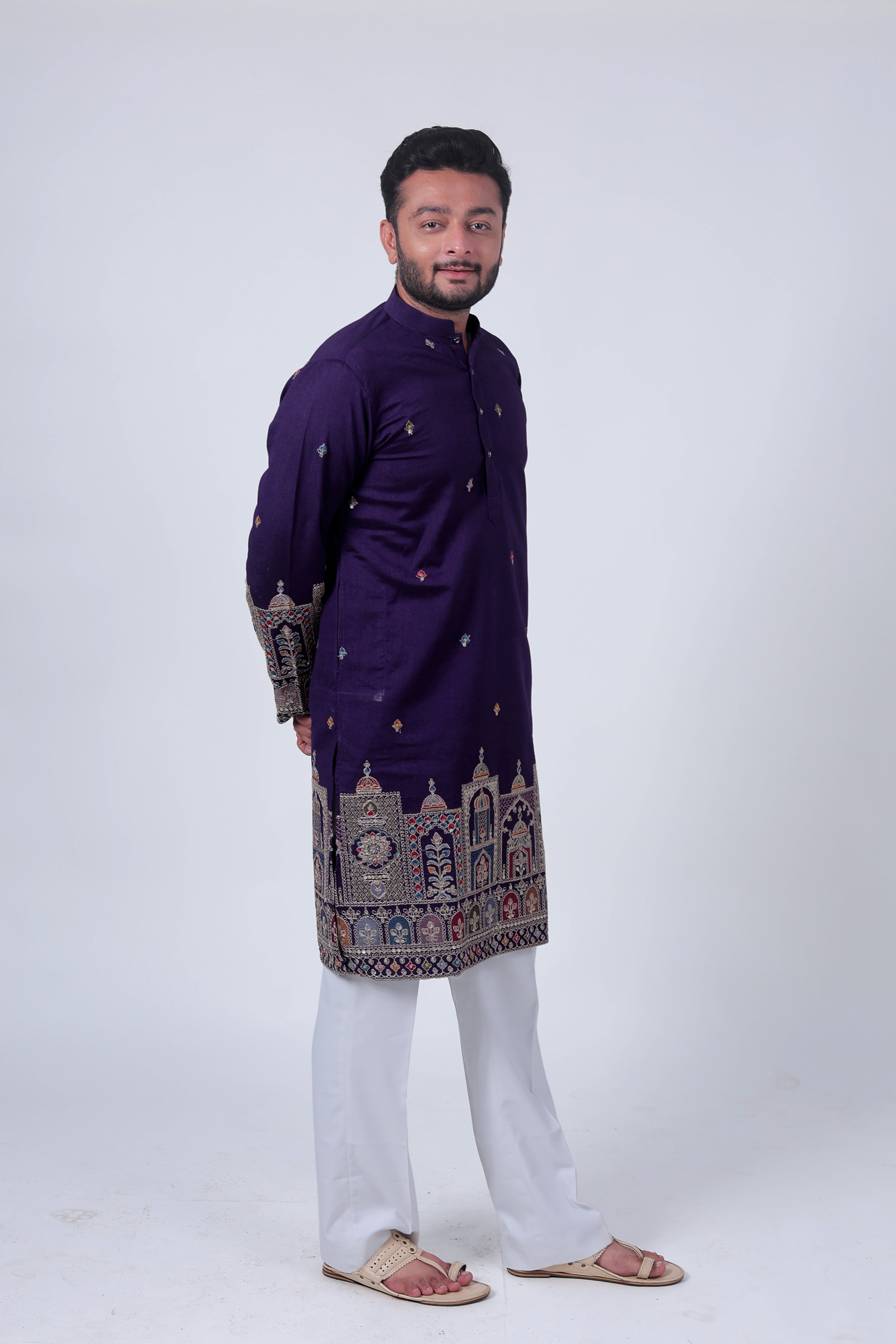 Purple Mirror & Zari Embroidered Kurta