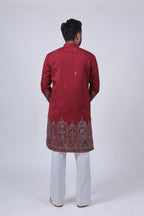 Red Mirror & Zari Embroidered Kurta
