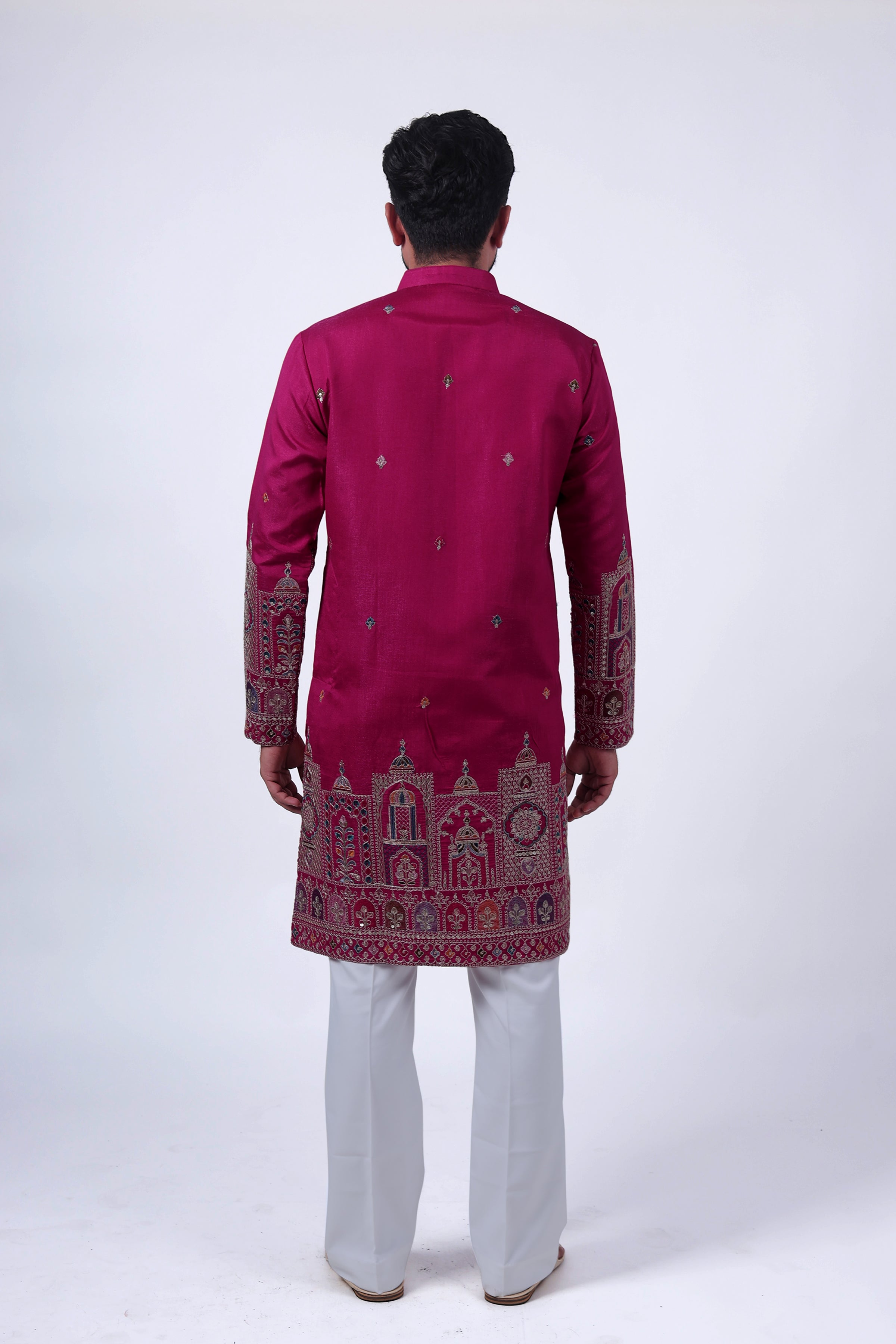 Pink Mirror & Zari Embroidered Kurta