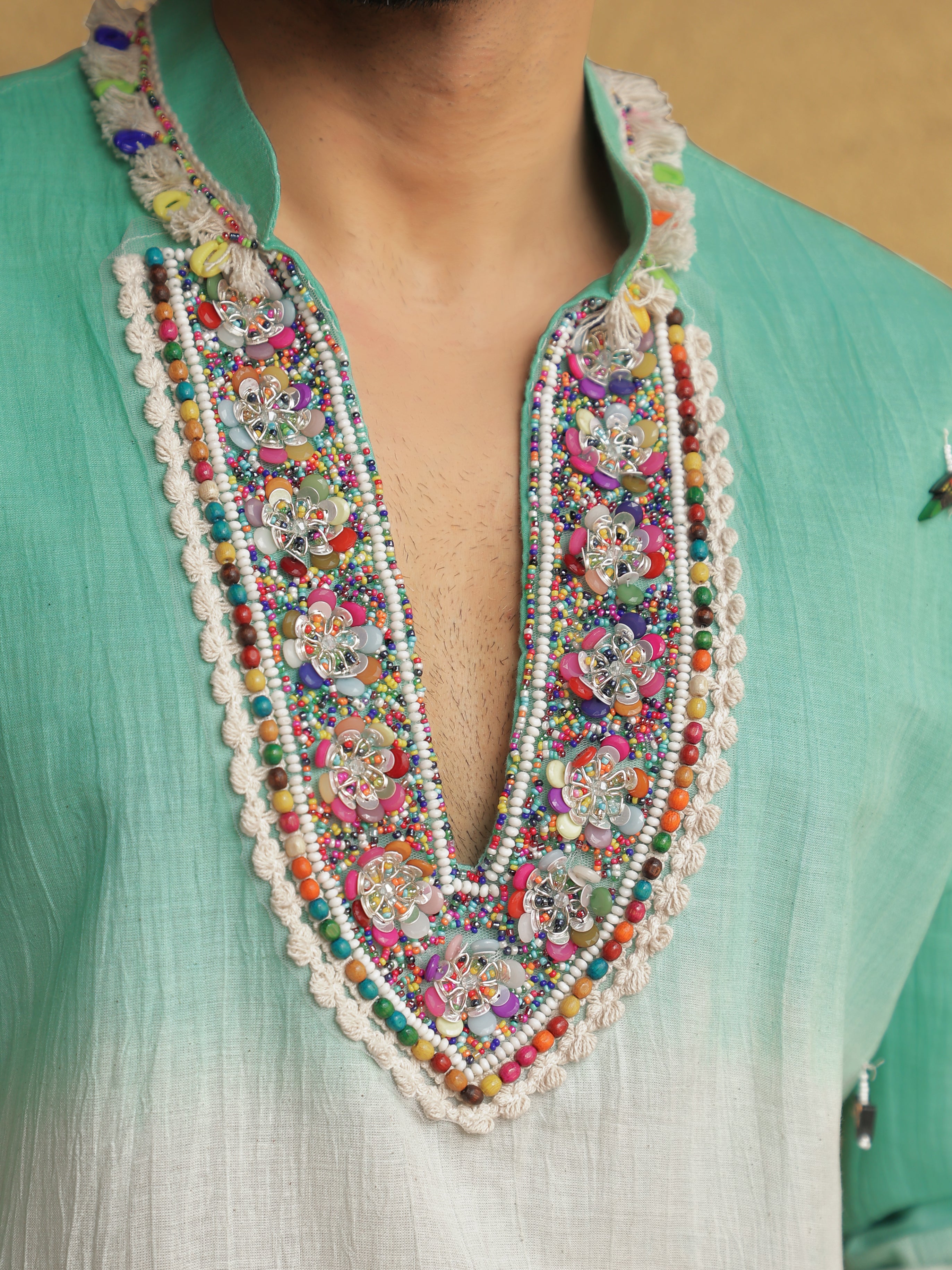 Green Ombre Embroidered Kurta with Sequin Detailing