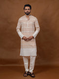 Beige Embroidered Kurta – Mandarin Collar