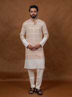 Beige Embroidered Kurta – Mandarin Collar