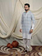 Blue Embroidered Kurta – Mandarin Collar