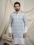 Blue Embroidered Kurta – Mandarin Collar