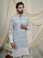 Blue Embroidered Kurta – Mandarin Collar