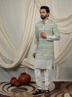 Sage Green Embroidered Kurta – Mandarin Collar