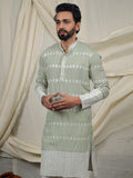 Sage Green Embroidered Kurta – Mandarin Collar