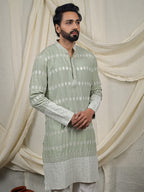 Sage Green Embroidered Kurta – Mandarin Collar