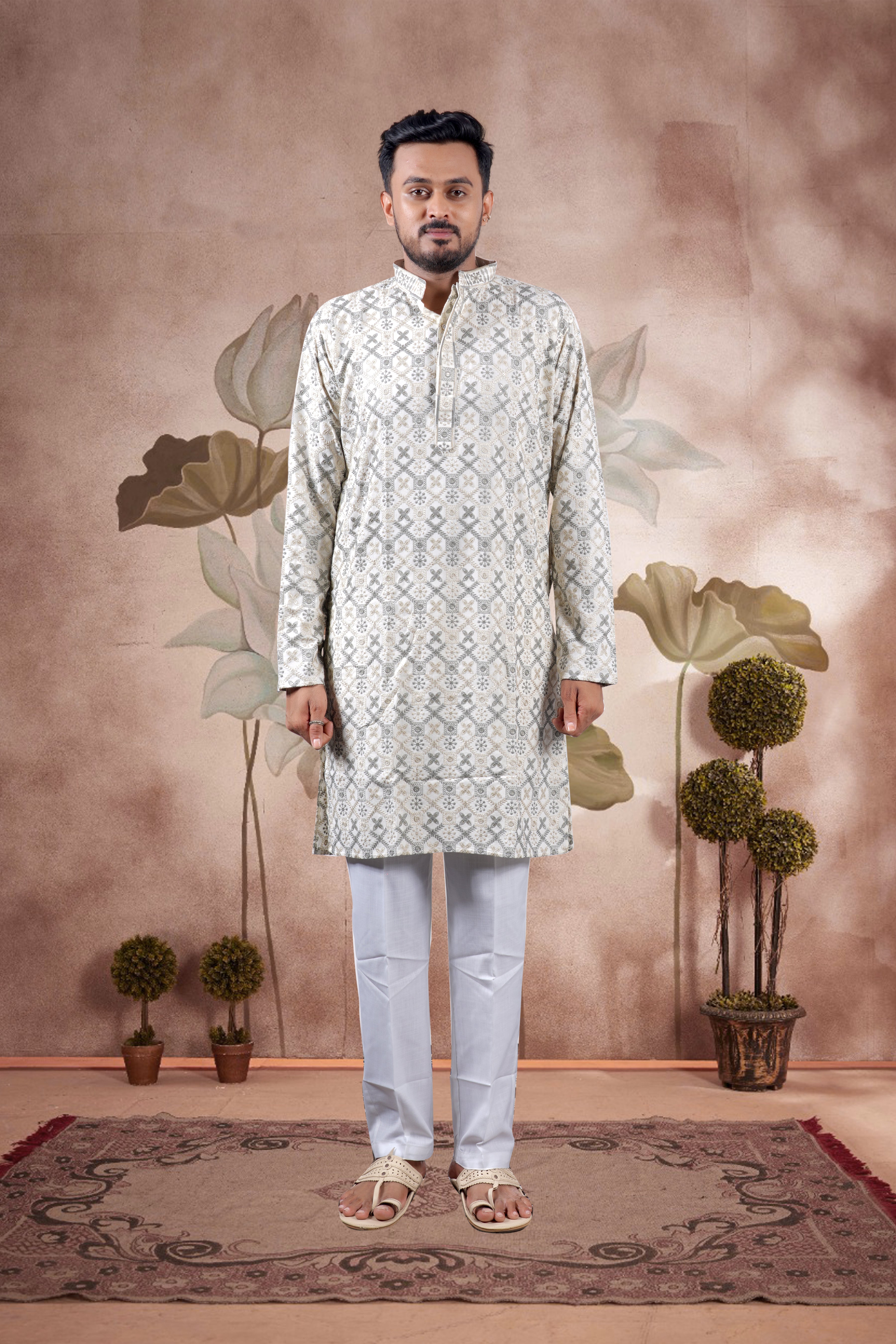 Gray Lucknowi Jacquard Kurta