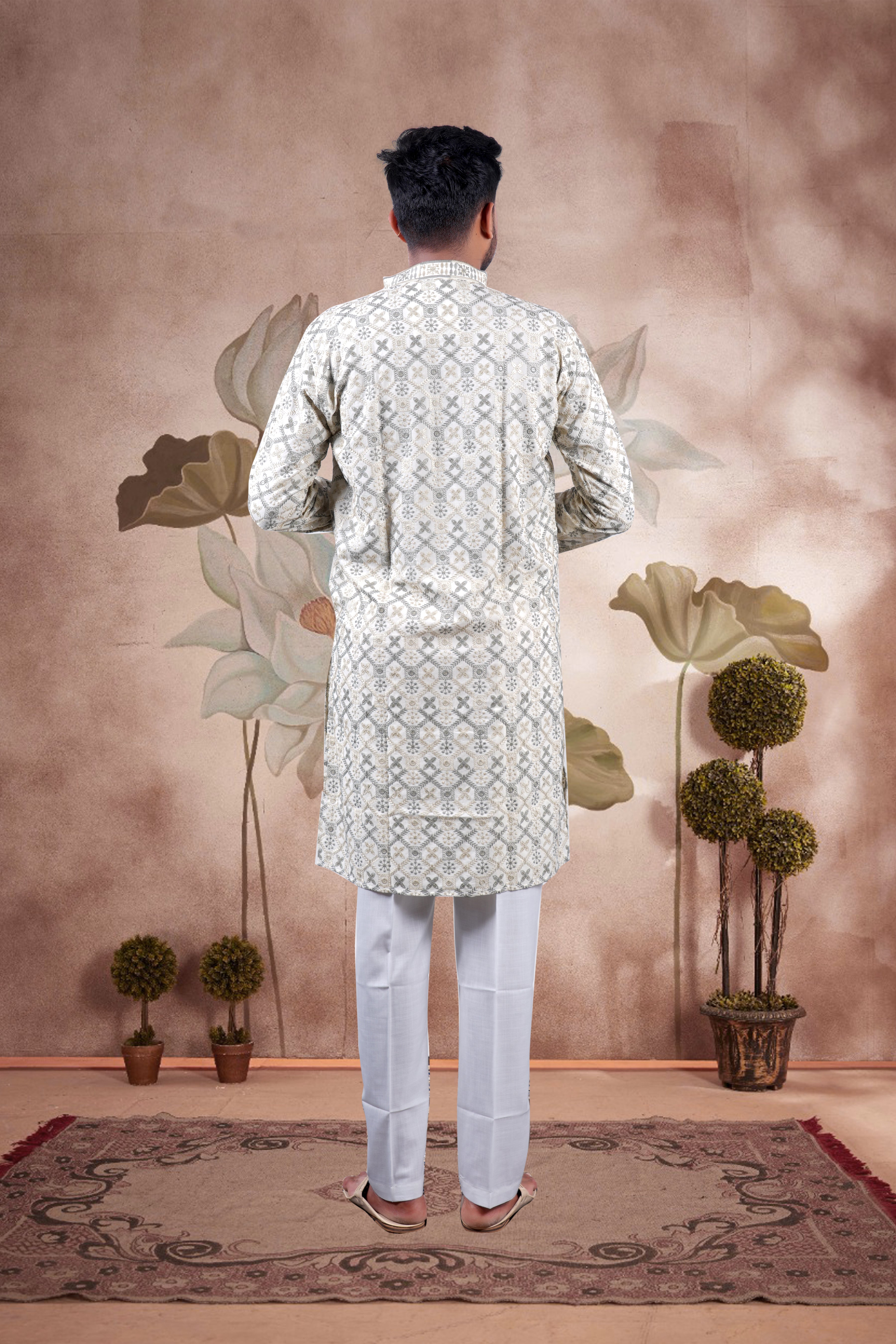Gray Lucknowi Jacquard Kurta