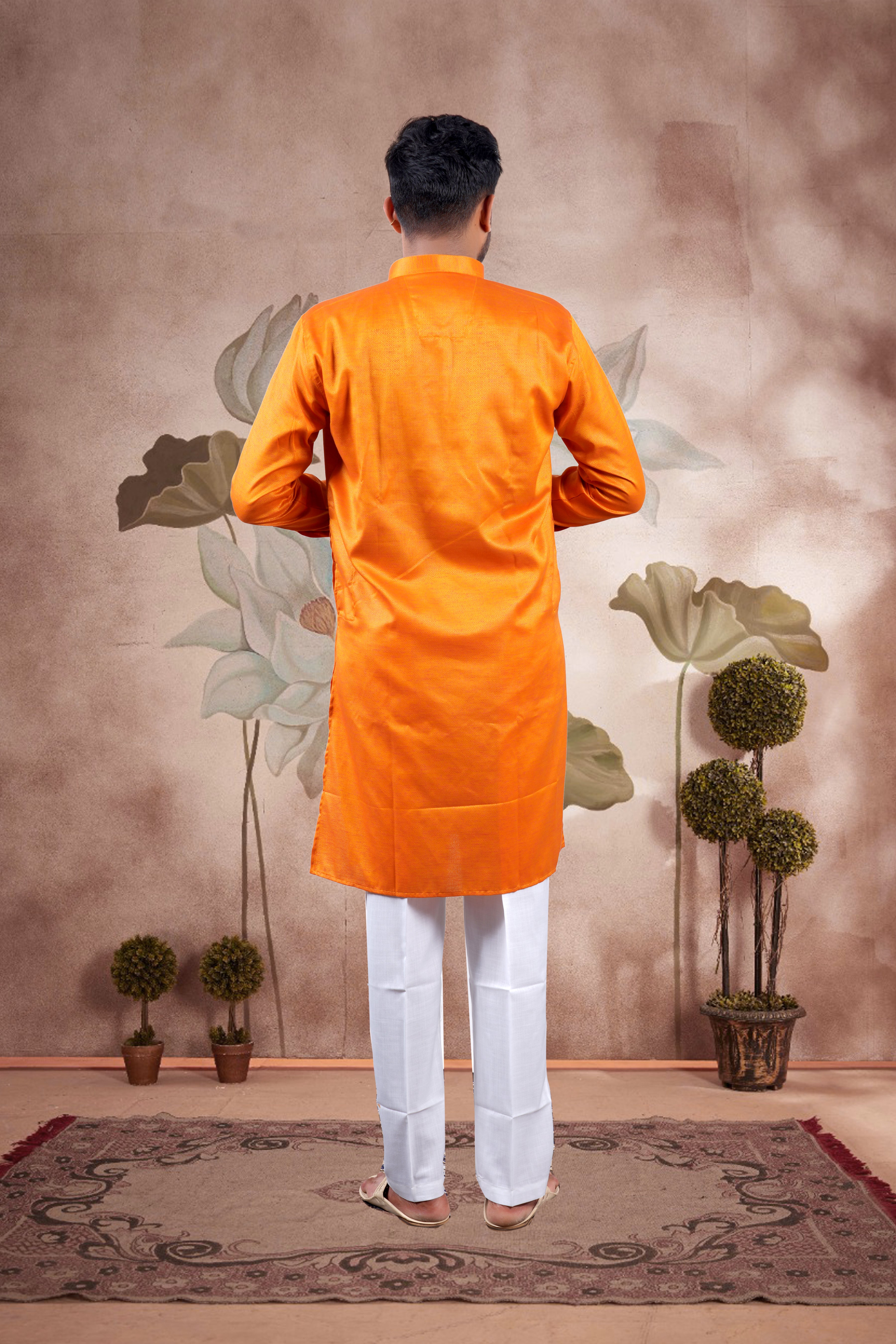 Orange Solid Cotton Kurta
