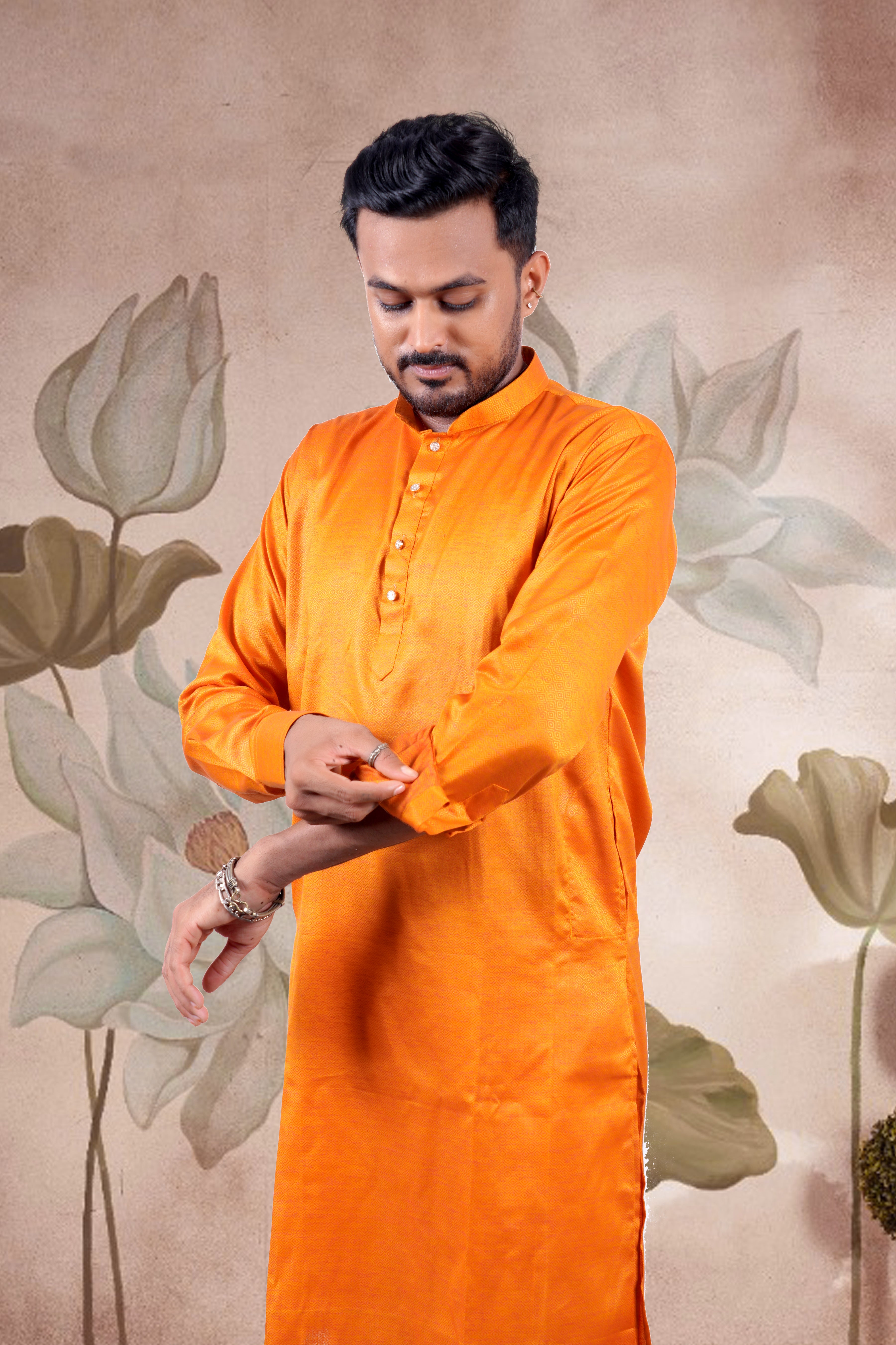 Orange Solid Cotton Kurta