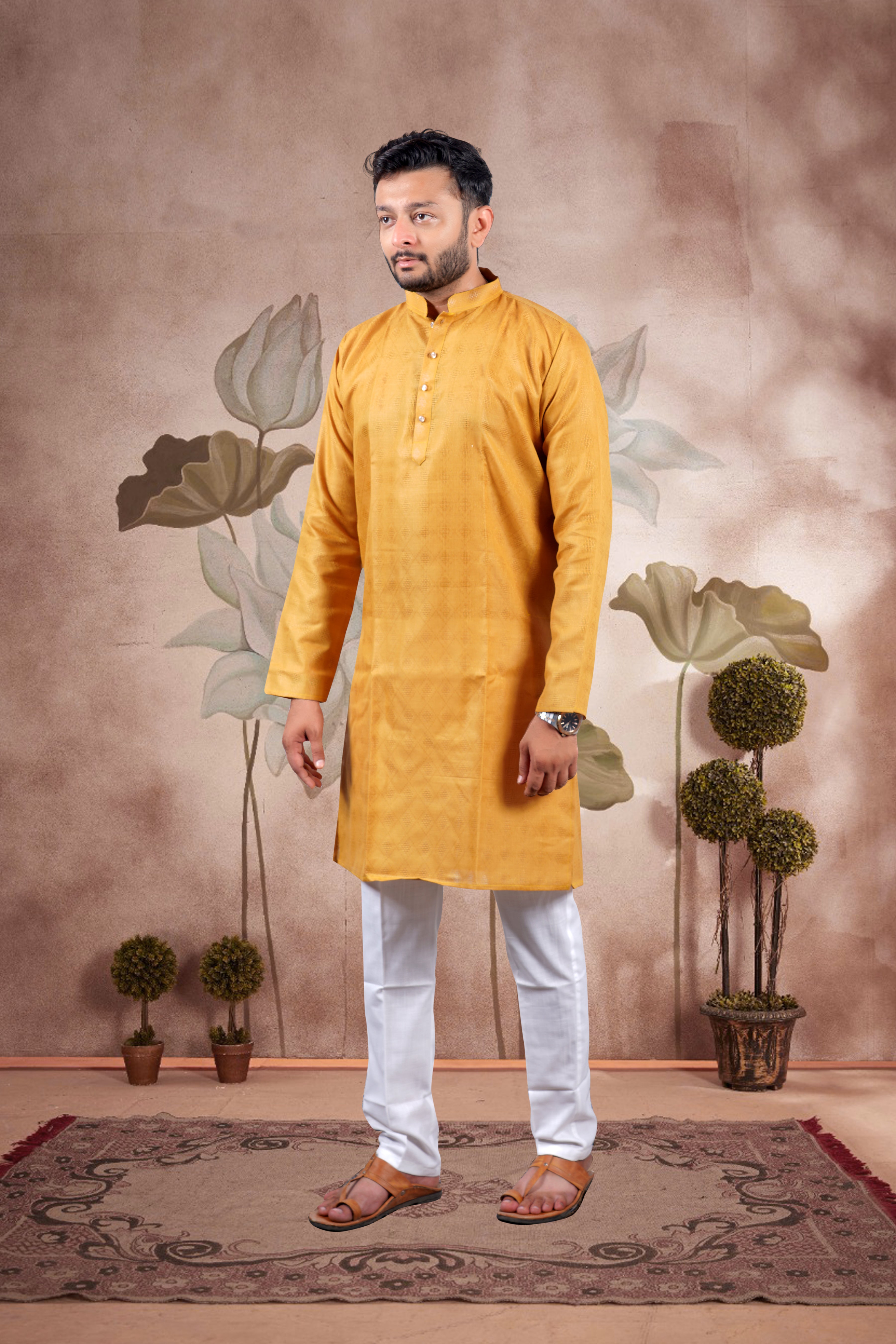 Mustard Solid Cotton Kurta