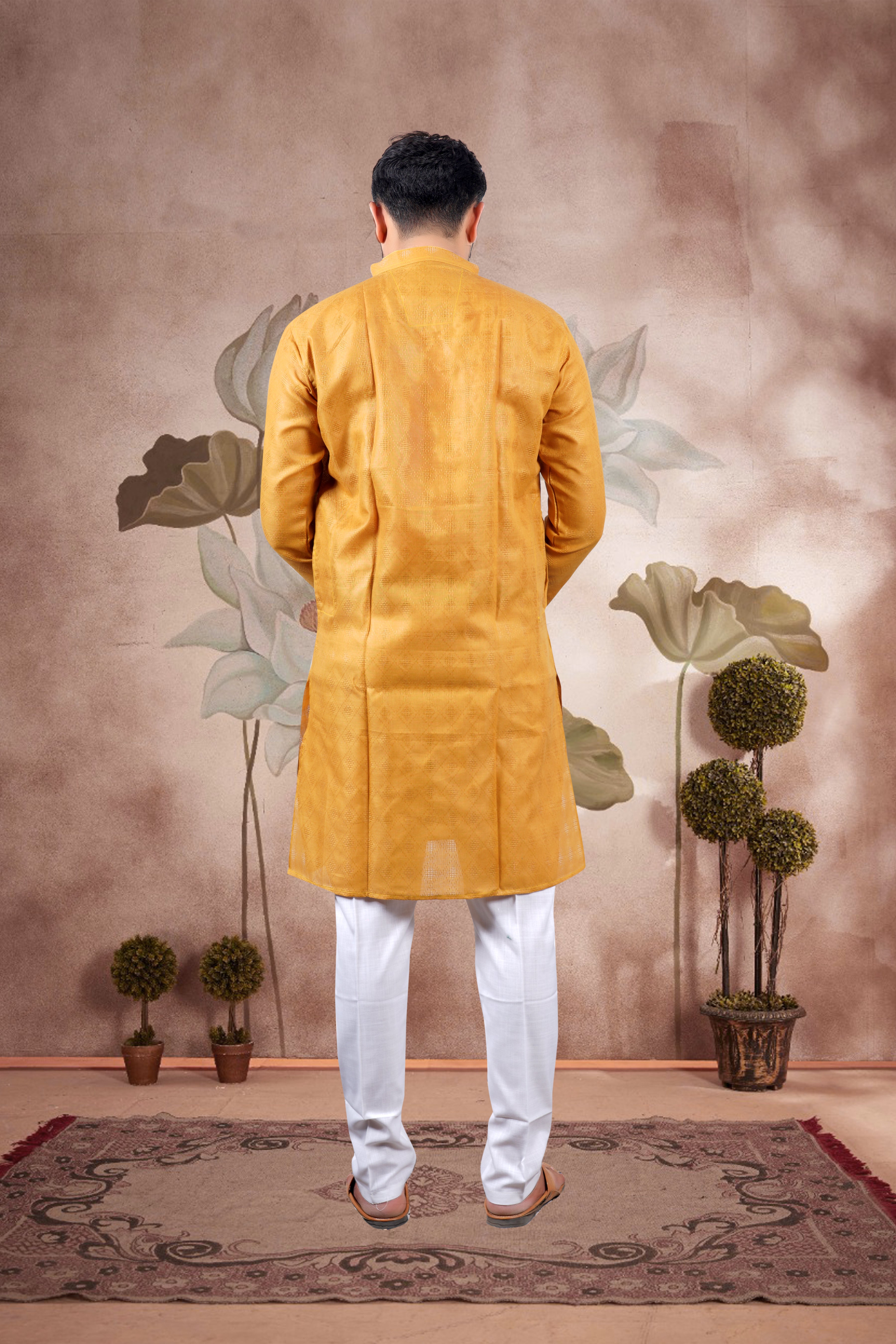 Mustard Solid Cotton Kurta