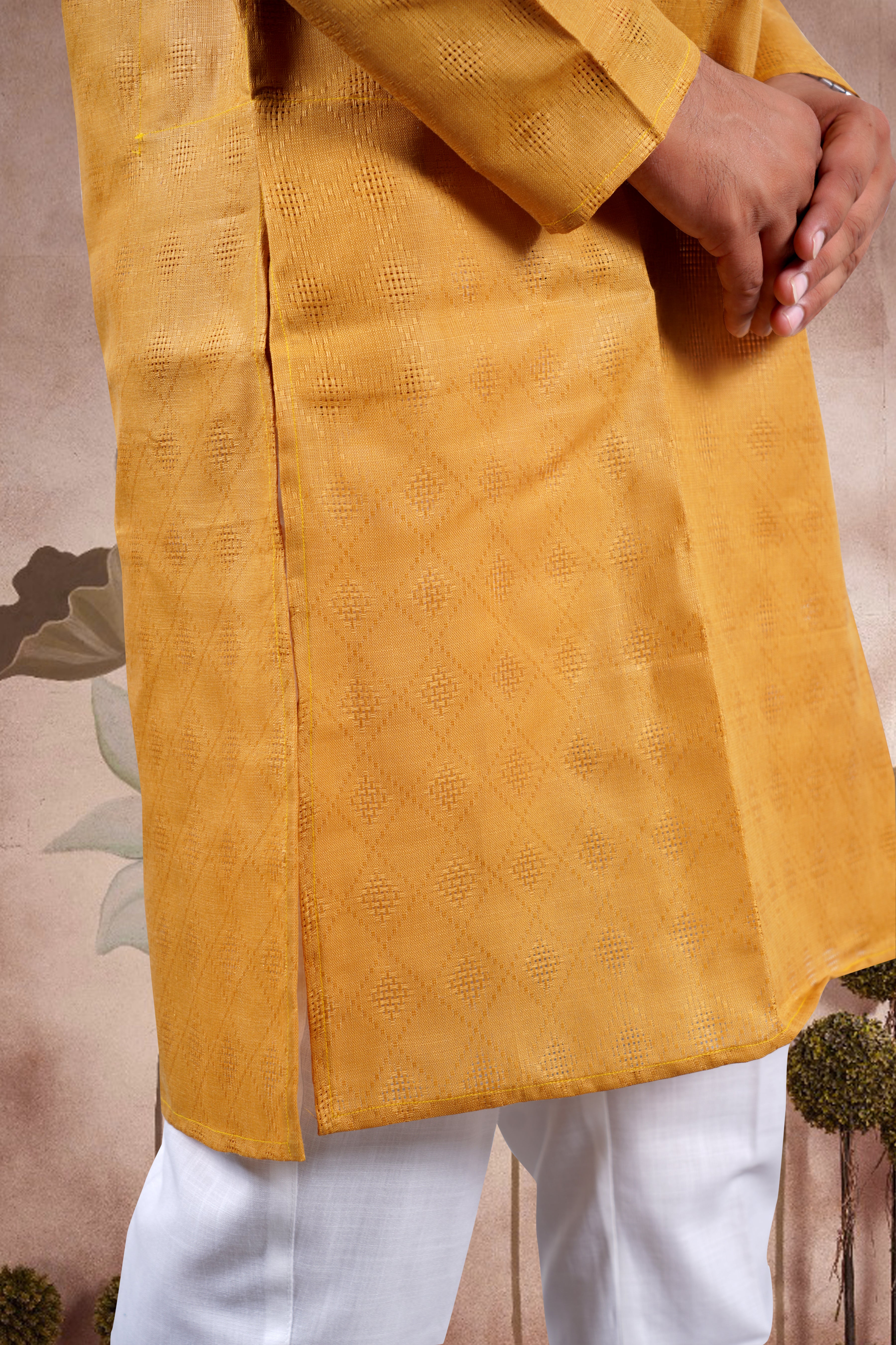 Mustard Solid Cotton Kurta