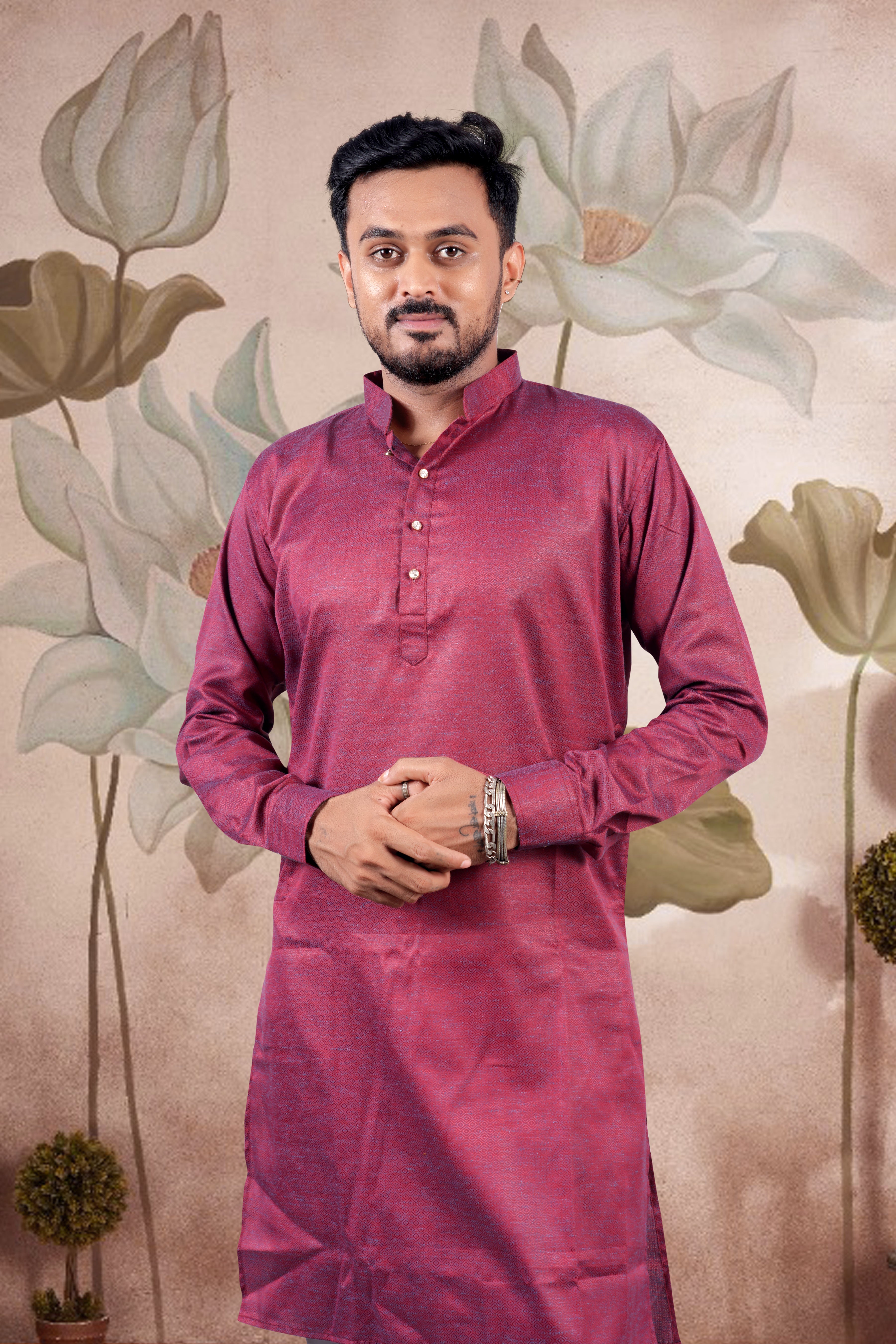 Maroon Solid Cotton Kurta