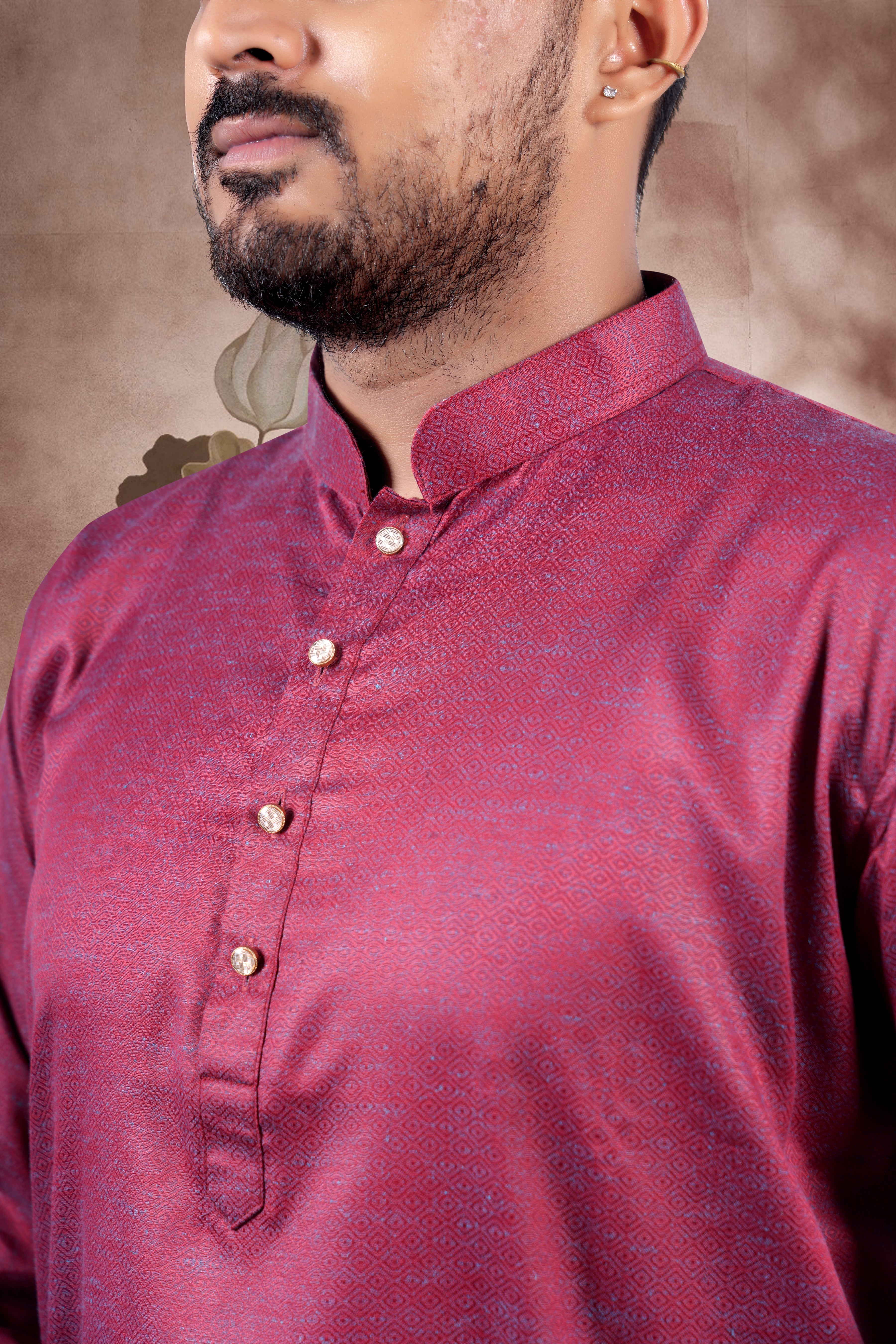 Maroon Solid Cotton Kurta