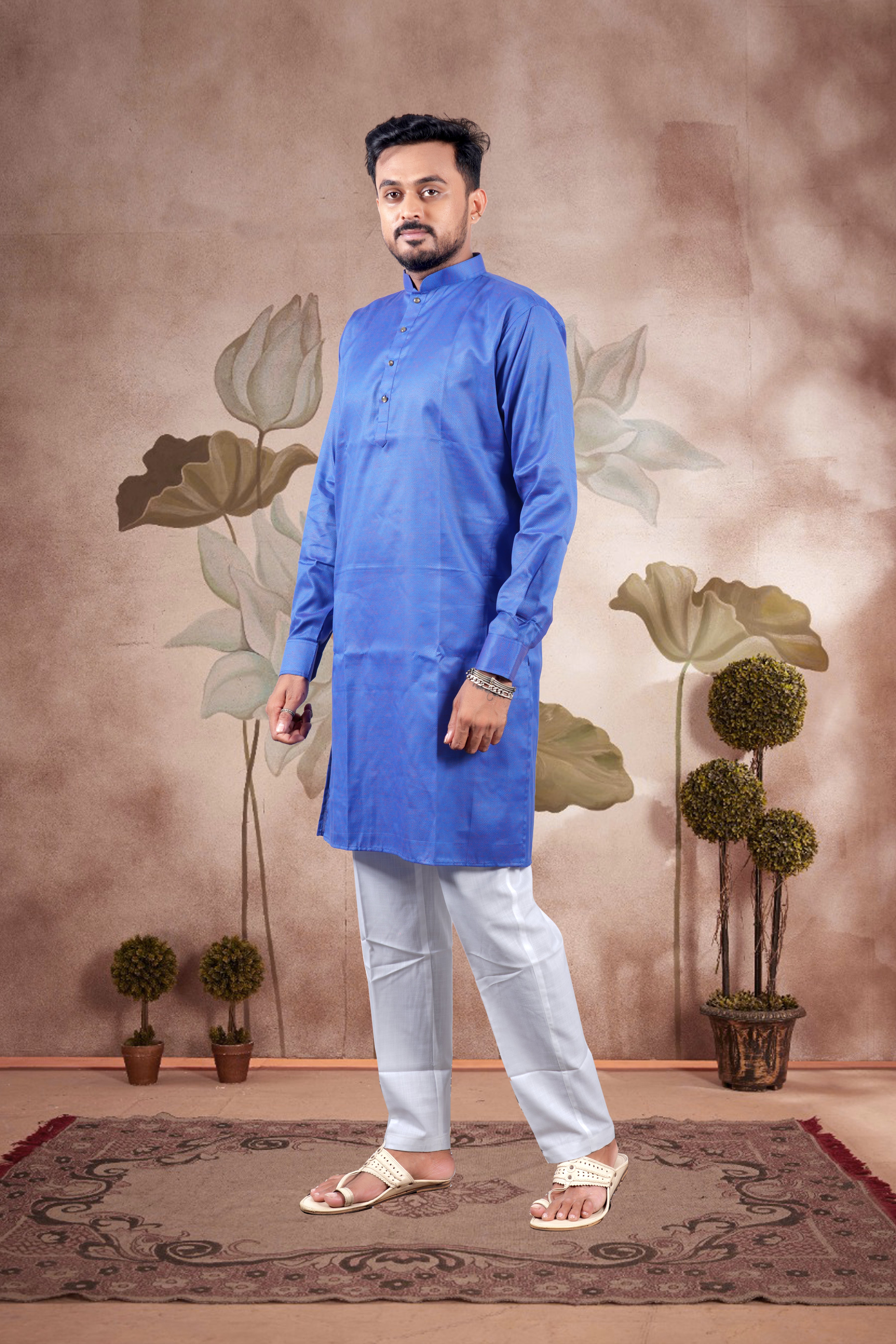Royal Blue Solid Cotton Kurta